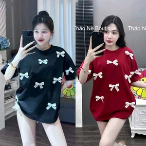 Áo Thun Tay Lỡ Nam Nữ Đính Nhiều Nơ Chuẩn From Nam Nữ Chất Cotton Mềm Mại Mát Mẻ