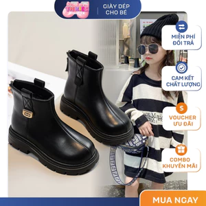 Bốt Bé Gái Cổ Ngắn Da Mềm Cao Cấp - Giày Boot Trẻ Em Phong Cách Hàn Quốc Khóa Kéo Sau Tiện Lợi (Size 26-37)