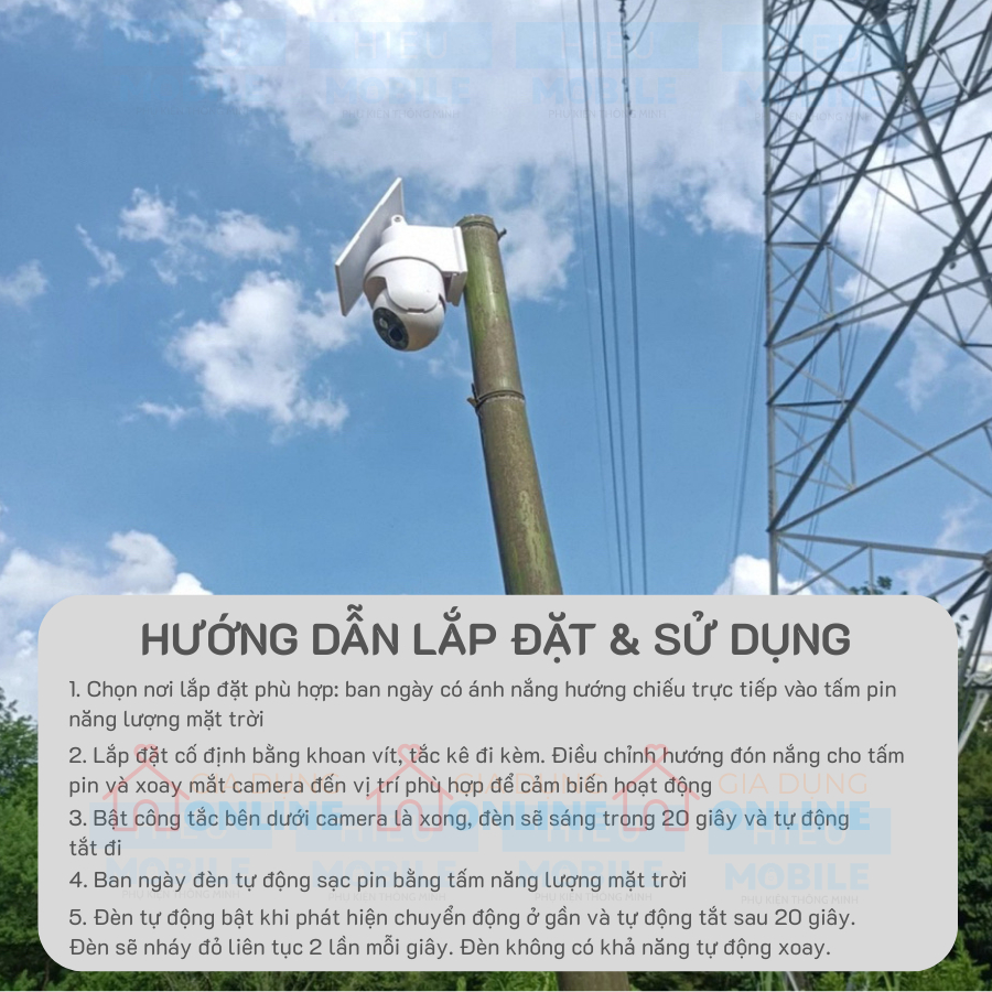 (KHÔNG PHẢI CAMERA) Đèn cảm biến mô hình camera xoay dọa trộm có cảm biến bật đèn khi phát hiện chuyển động dùng tấm pin