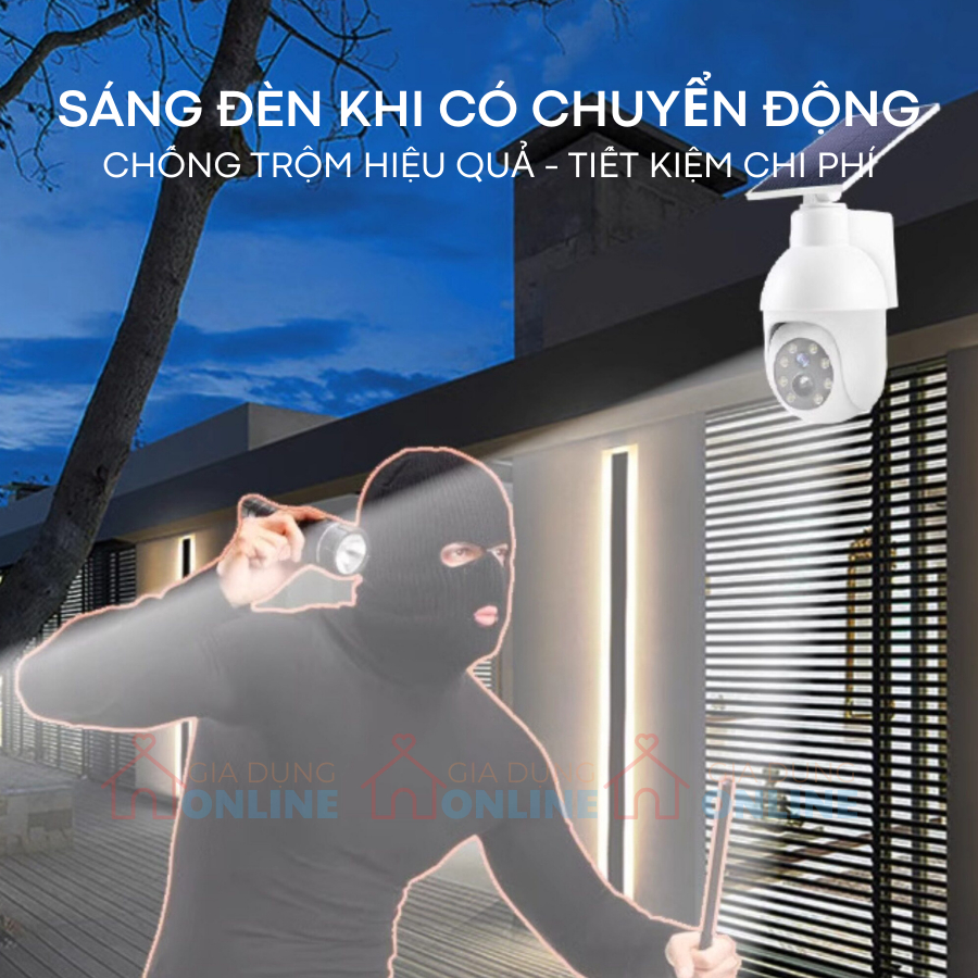 (KHÔNG PHẢI CAMERA) Đèn cảm biến mô hình camera xoay dọa trộm có cảm biến bật đèn khi phát hiện chuyển động dùng tấm pin