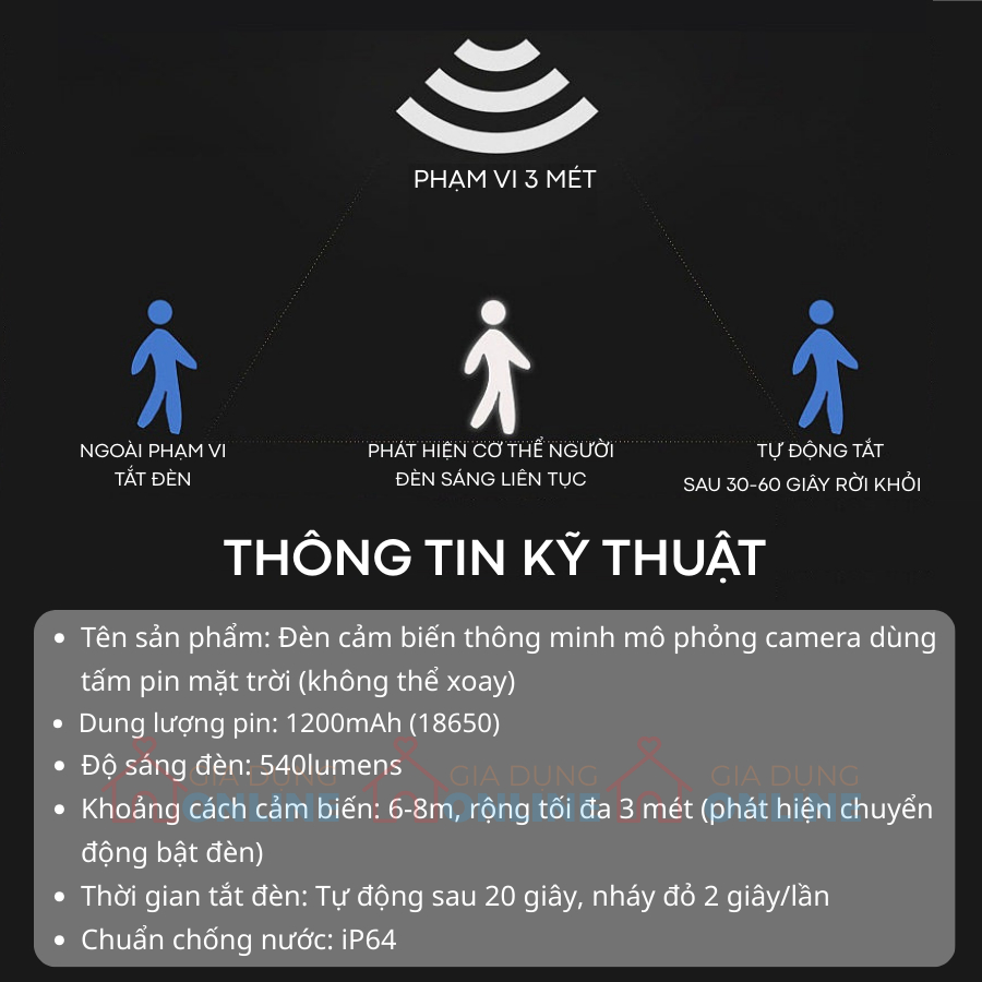(KHÔNG PHẢI CAMERA) Đèn cảm biến mô hình camera xoay dọa trộm có cảm biến bật đèn khi phát hiện chuyển động dùng tấm pin