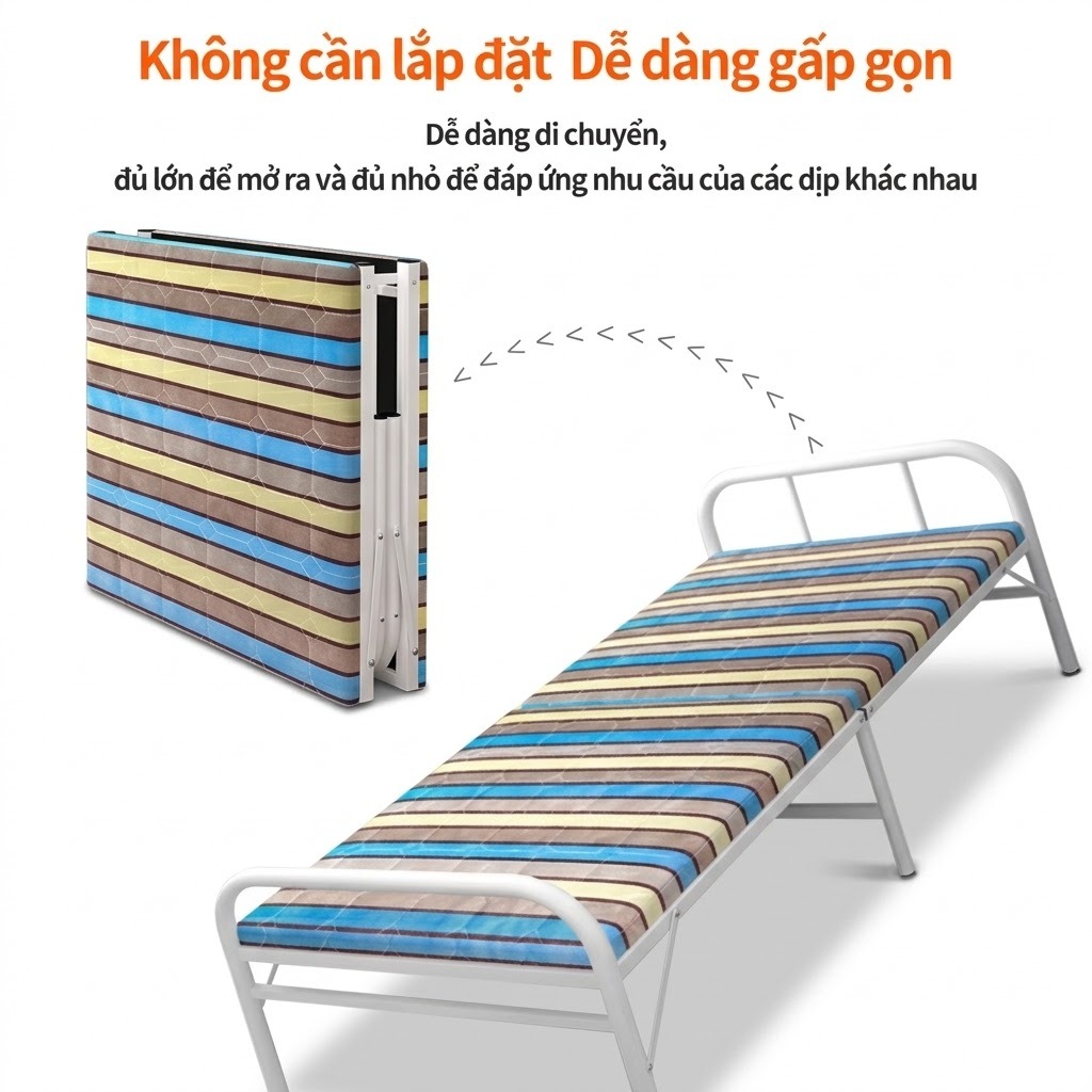 CONOCO Giường gấp khung thép dày không cần lắp ráp gấp gọn tiết kiệm không gian nhỏ khí cho ký túc xá