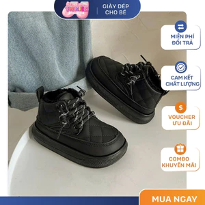 Giày Bốt Trẻ Em Cao Cổ Lót Lông Cho Bé Trai Bé Gái - Bốt Da Chần Chỉ Quả Trám Phong Cách Hàn Quốc Chống Trượt