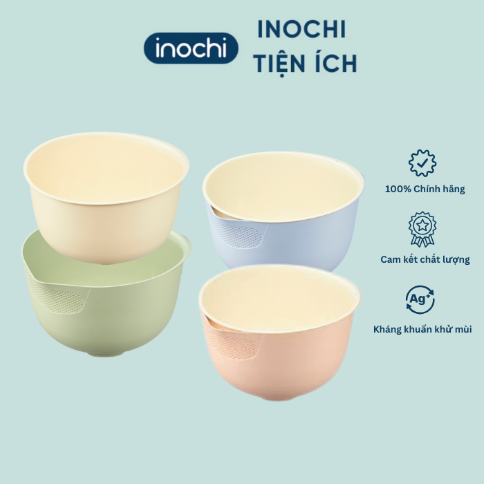 [MỚI] Bộ thau rổ SÂU LÒNG Yoko Inochi size lớn 32 cm (3,6 L), có ion bạc kháng khuẩn, dễ vệ sinh