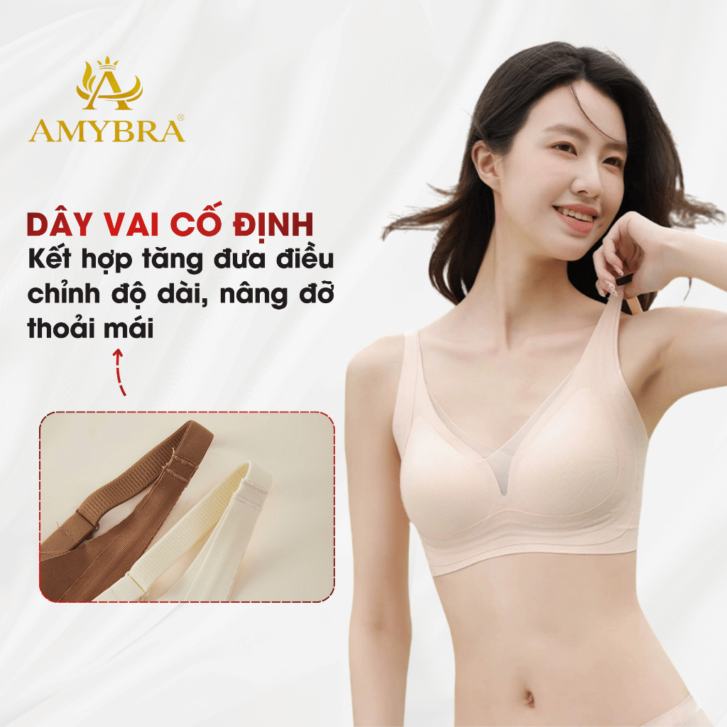 Áo Ngực Nữ Đúc Su Cup V Gom Quả Mềm Mại, Áo Lót Nữ Mút Mỏng Thoáng Khí AMYBRA A2377