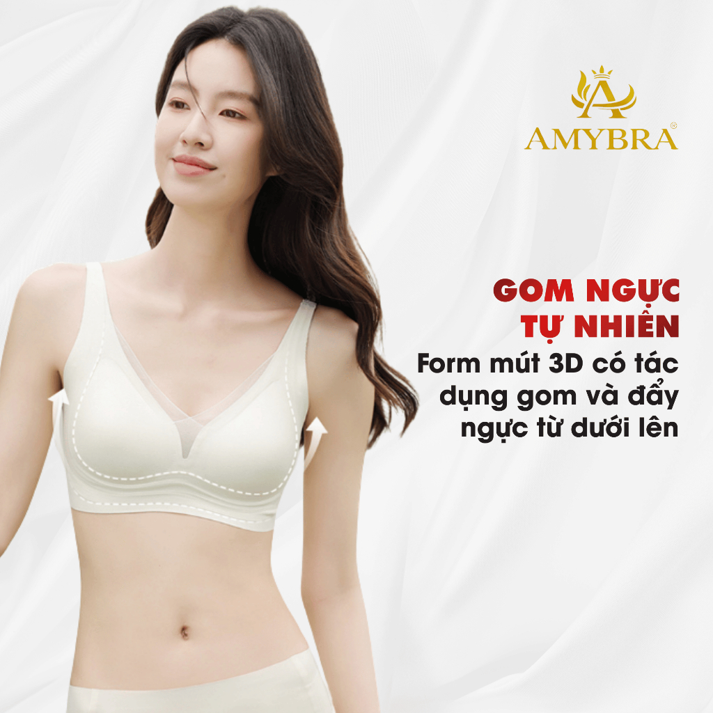 Áo Ngực Nữ Đúc Su Cup V Gom Quả Mềm Mại, Áo Lót Nữ Mút Mỏng Thoáng Khí AMYBRA A2377