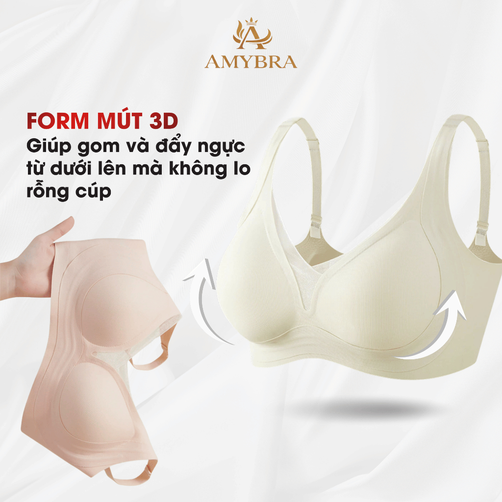 Áo Ngực Nữ Đúc Su Cup V Gom Quả Mềm Mại, Áo Lót Nữ Mút Mỏng Thoáng Khí AMYBRA A2377