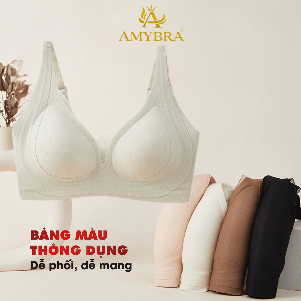 Áo Ngực Nữ Đúc Su Cup V Gom Quả Mềm Mại, Áo Lót Nữ Mút Mỏng Thoáng Khí AMYBRA A2377