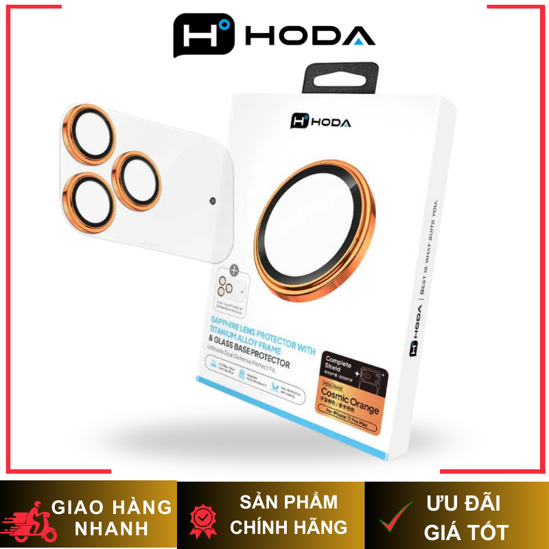 Lens Hoda Sapphire Bảo Vệ Camera Kèm Miếng Dán Xung Quanh Viền Camera Trong Suốt  Chính Hãng cho iP 17 Pro Max| 17 Pro