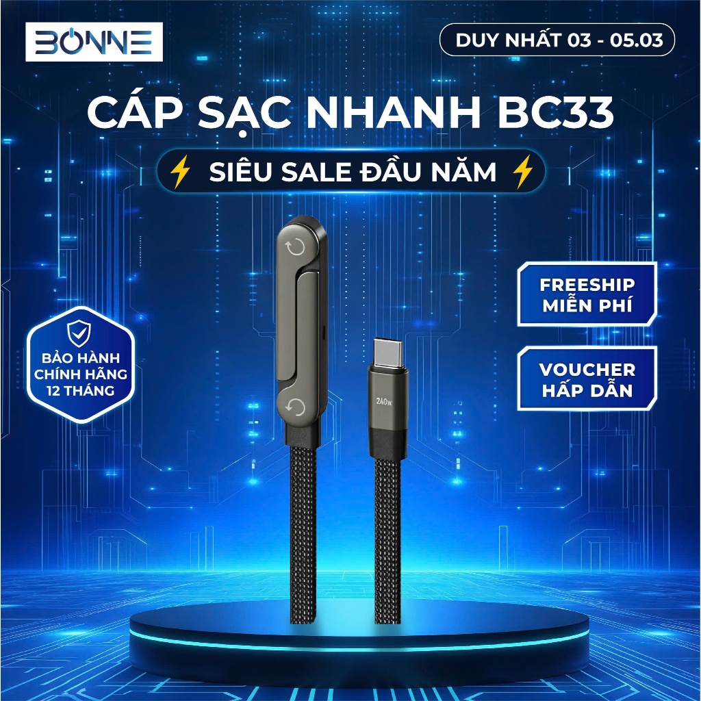 Cáp Sạc BC33 240W Chính Hãng Bonne – Dây Sạc Giá Đỡ – Type C to Type C ...