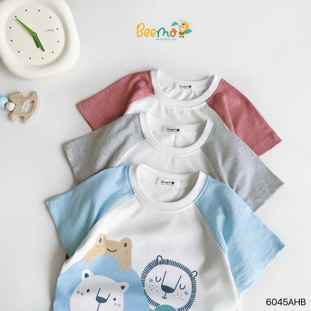 Áo phông cotton cộc tay in hình cho bé, áo thun cổ tròn cộc tay mềm mát