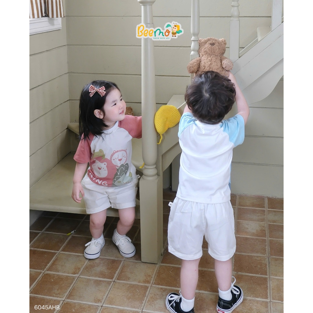 Áo phông cộc tay Raglan in hình sư tử dễ thương cho bé 9-21kg