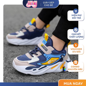 Giày Thể Thao Bé Trai Thể Thao Phối Lưới Cao Cấp Mới, Giày Sneaker Trẻ Em Quai Dán Phong Cách Sporty Năng Động