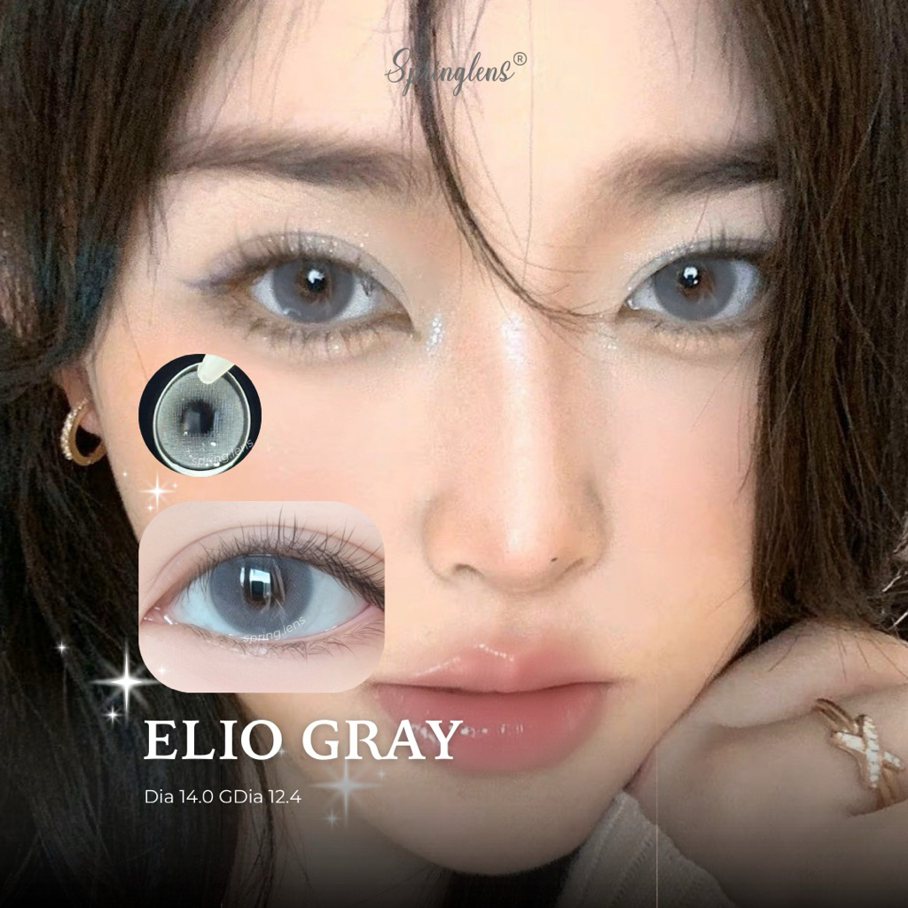 Kính áp tròng ELIO CRYSTAL GRAY xám xanh vân trơn không giãn 1 tháng | Spring Lens