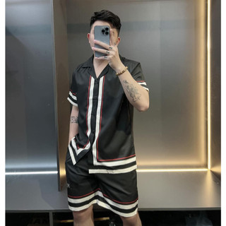 bộ sơ mi lụa đi biển nam cộc tay phong cách thời thượng, bộ quần áo nam mặc hè siêu thoáng mát N52
