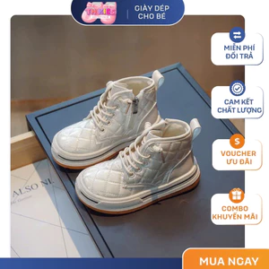 Giày Bốt Bé Gái Màu Trắng Sữa Chần Chỉ Quả Trám - Giày Cổ Cao Sang Chảnh Cho Bé Đi Chơi TH Kids