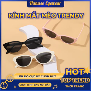 Kính râm mát mắt mèo nữ nam phong cách Hàn Quốc chống UV400 và tia bức xạ thời trang cá tính đẹp giá rẻ HANASO 264