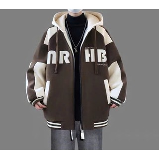 (VẢI DÀY ĐẸP ) ÁO KHOÁC NỈ NAM PHỐI LOGO THÊU HB PHỐI NÓN PHONG CÁCH CÁ TÍNH