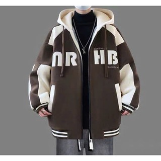(VẢI DÀY ĐẸP ) ÁO KHOÁC NỈ NAM PHỐI LOGO THÊU HB PHỐI NÓN PHONG CÁCH CÁ TÍNH