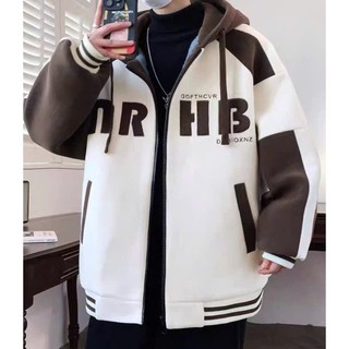 (VẢI DÀY ĐẸP ) ÁO KHOÁC NỈ NAM PHỐI LOGO THÊU HB PHỐI NÓN PHONG CÁCH CÁ TÍNH