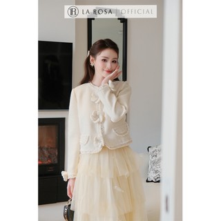 Set Áo Kem Phối Váy Lưới Nhiều Tầng La Rosa Outfit Dự Sự Kiện Sang Trọng Thiết Kế Tiểu Thư Tôn Dáng S1062