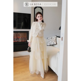Set Áo Kem Phối Váy Lưới Nhiều Tầng La Rosa Outfit Dự Sự Kiện Sang Trọng Thiết Kế Tiểu Thư Tôn Dáng S1062