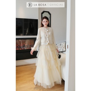 Set Áo Kem Phối Váy Lưới Nhiều Tầng La Rosa Outfit Dự Sự Kiện Sang Trọng Thiết Kế Tiểu Thư Tôn Dáng S1062