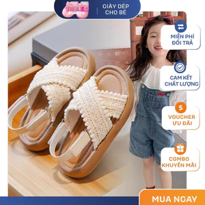 Sandal Ren Boho Cho Bé Gái – Dép Quai Hậu Viền PomPom Công Chúa Siêu Xinh Mềm Êm Chống Trơn Trượt TH Kids