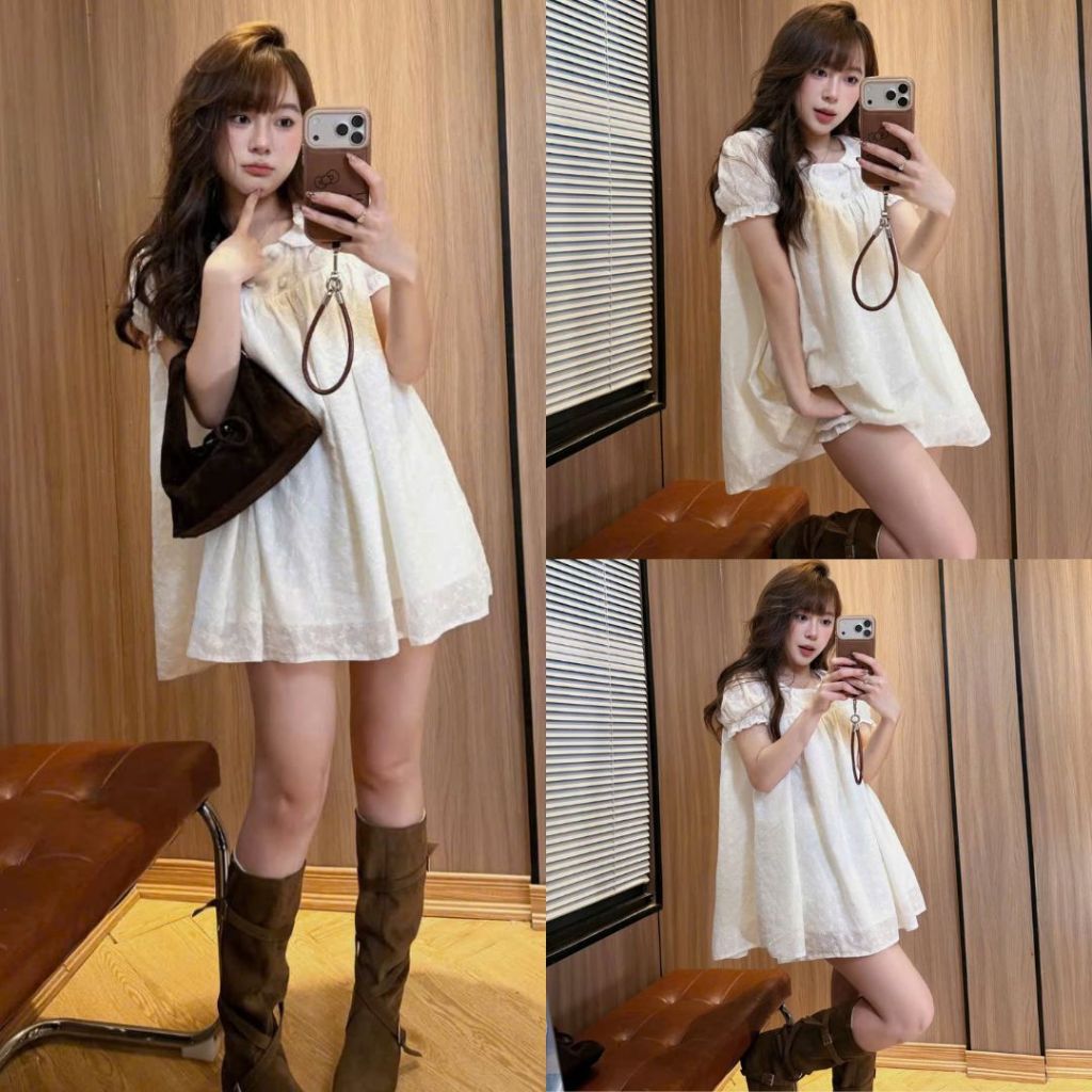 Váy Babydoll 2 Lớp Tay Phồng Form Rộng Kèm Quần Bí Joolate– Đầm Nữ Tính Phong Cách Tiểu Thư