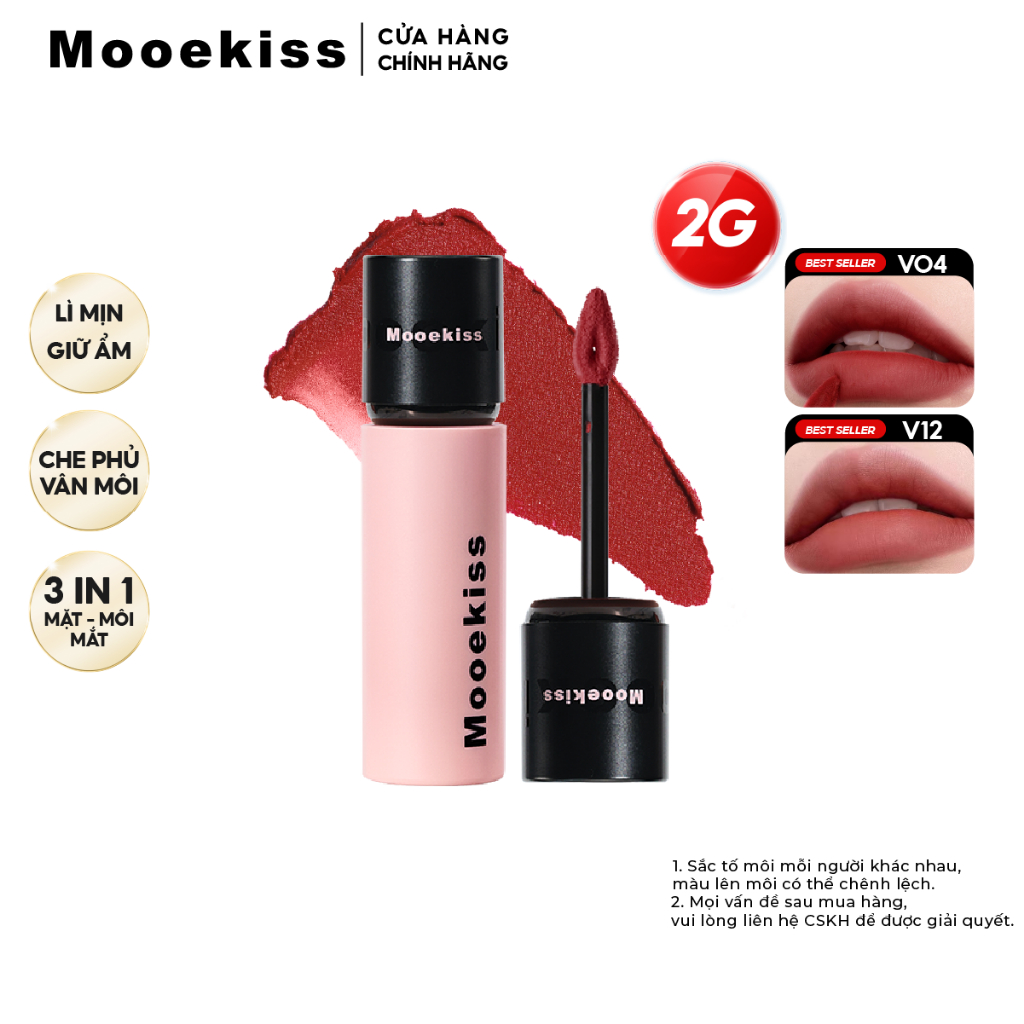 [KOC] Combo Son lì Mooekiss Lip Creamy Matte giúp tăng tone màu da, dịu nhẹ và dễ sử dụng V01 2gx2