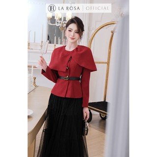 Set Áo Đỏ Đô Peplum Phối Cape, Chân Váy Lưới Đen Dài Sang Chảnh La Rosa Set Dự Tiệc, Gặp Gỡ Sang Trọng A1063+CV1059