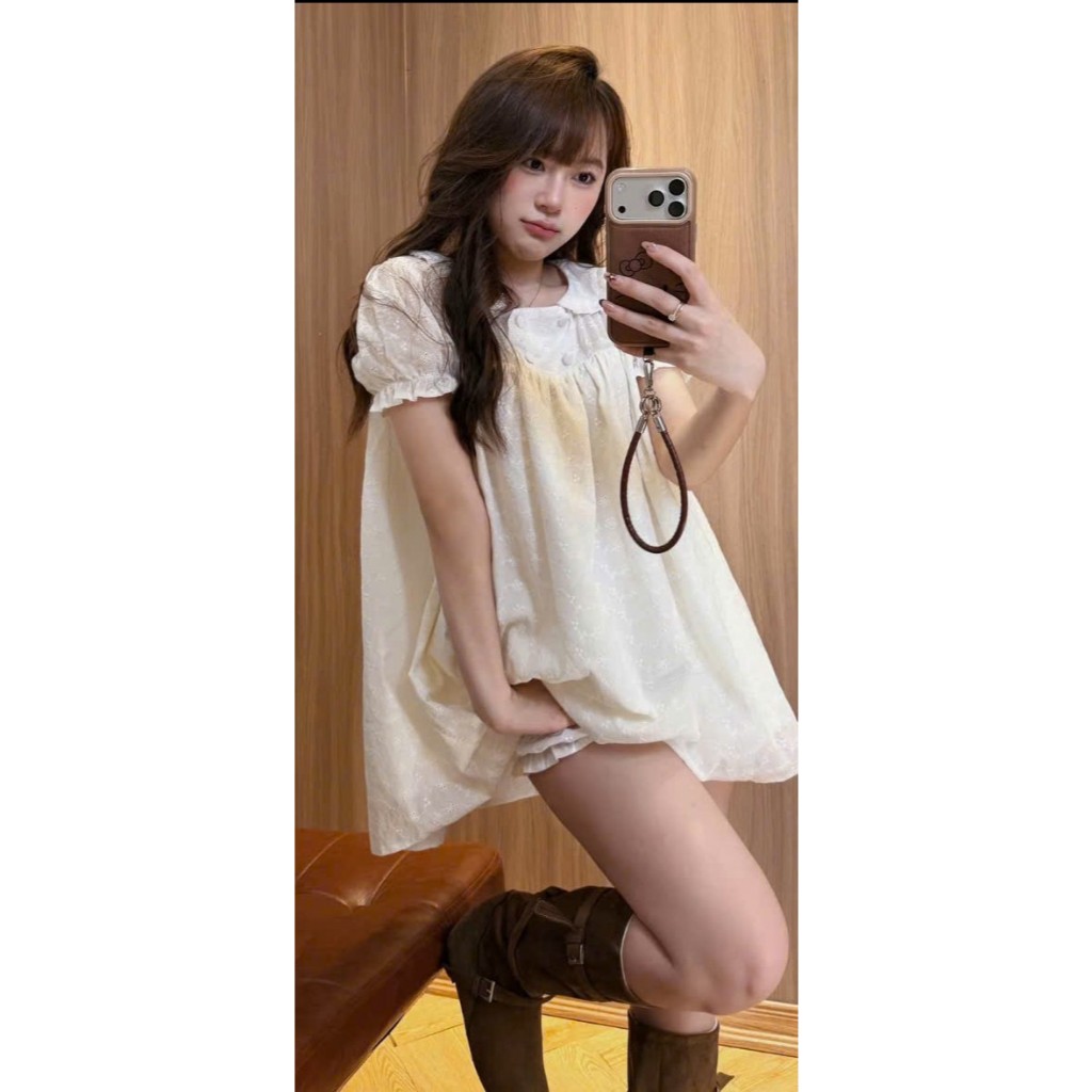 Váy Babydoll 2 Lớp Tay Phồng Form Rộng Kèm Quần Bí Joolate– Đầm Nữ Tính Phong Cách Tiểu Thư