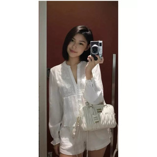 Áo ren đũi dài tay +chân váy chấm bi xanh đen(Sẵn áo Size XS S)