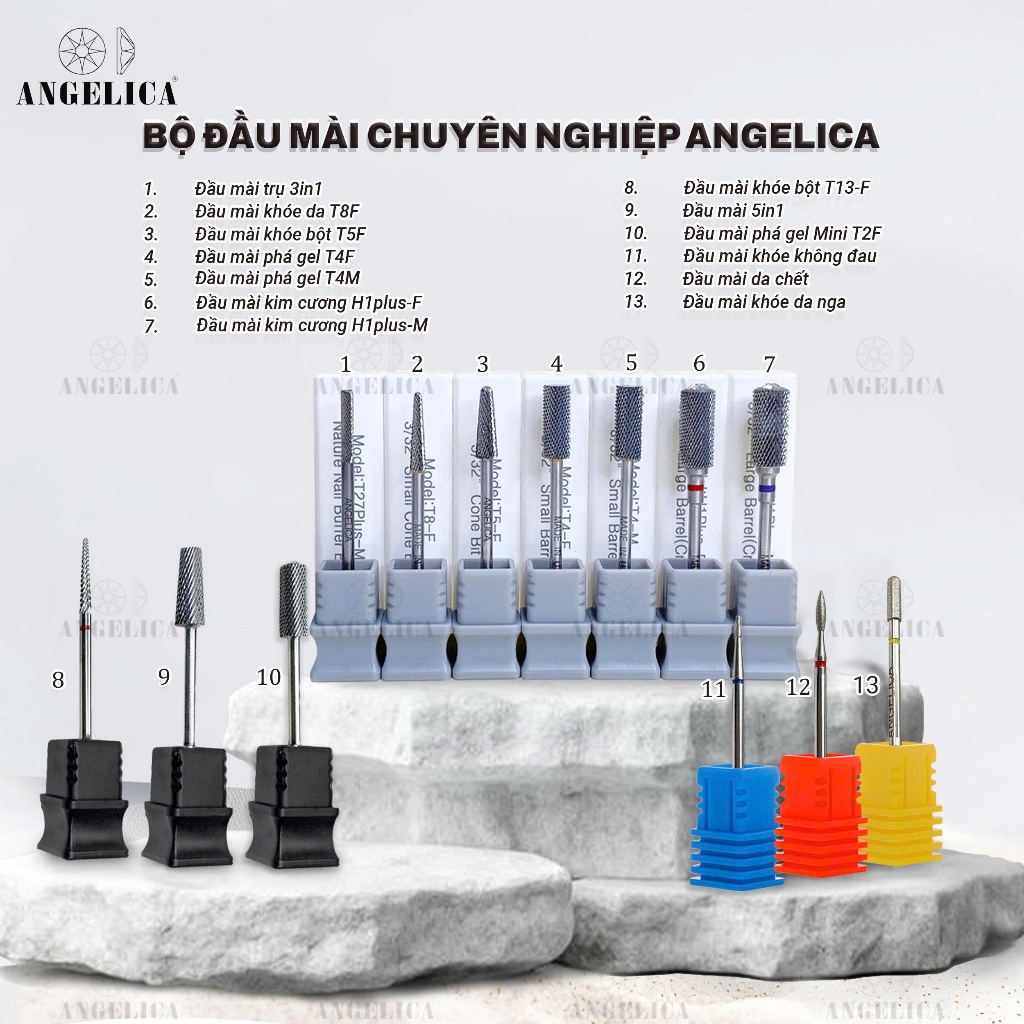 Đầu Mài Chuyên Dụng Làm Móng Chính Hãng ANGELICA - Nhặt Da , Mài Da, Mài Khoé, Phá Gel Bột Chất Liệu Kim Loại An Toàn