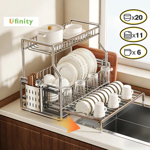 Lifinity Giá Úp Bát Đĩa Đa Năng 2 Tầng Inox - Kèm Khe Đựng Thớt & Ống Đũa, Gọn Gàng Nhà Bếp