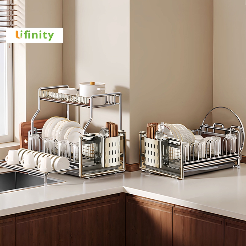 Lifinity Giá Úp Bát Đĩa Đa Năng 2 Tầng Inox - Kèm Khe Đựng Thớt & Ống Đũa, Gọn Gàng Nhà Bếp
