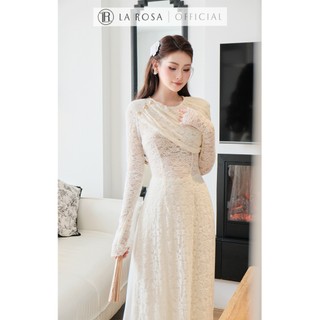 Bộ Áo Dài Ren Hoa Sang Trọng La Rosa Áo Dài Xẻ Tả Đính Cúc Lệch Vai Tạo Điểm Nhấn Kèm Quần Lụa AD1064