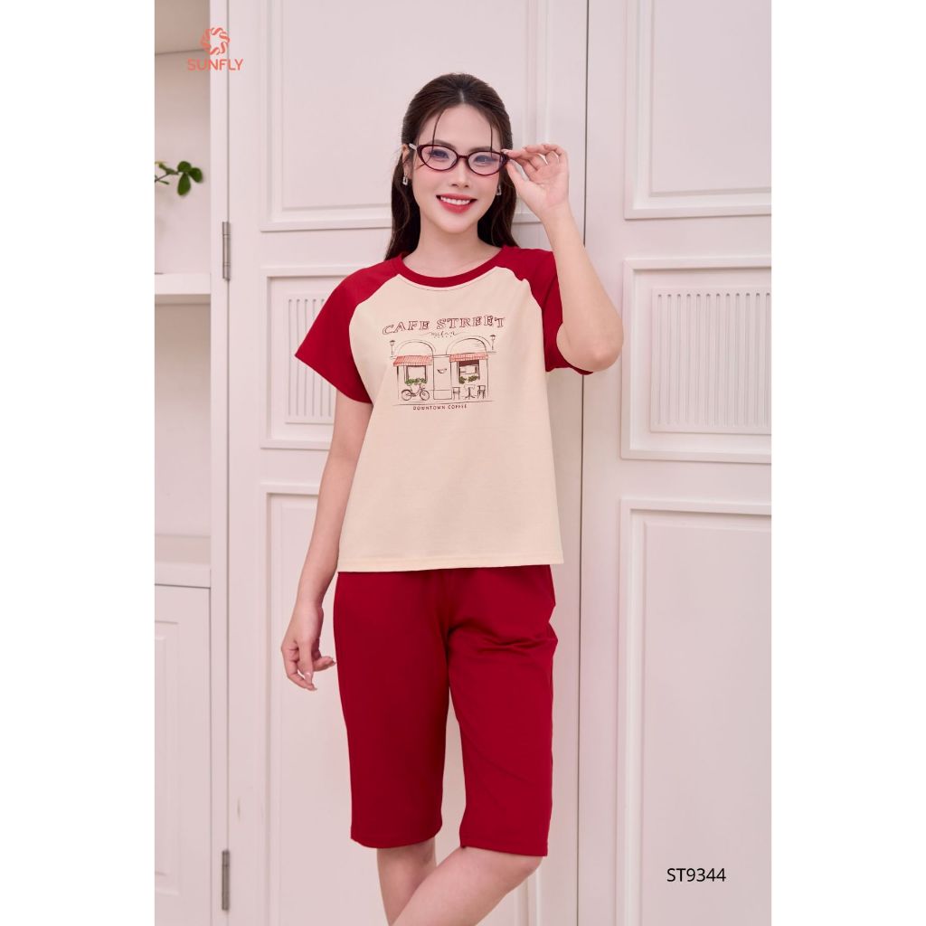 ST9344 Đồ bộ mặc nhà nữ cotton compact áo cộc quần ngố