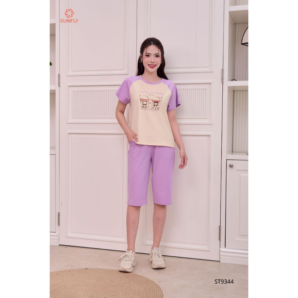 ST9344 Đồ bộ mặc nhà nữ cotton compact áo cộc quần ngố