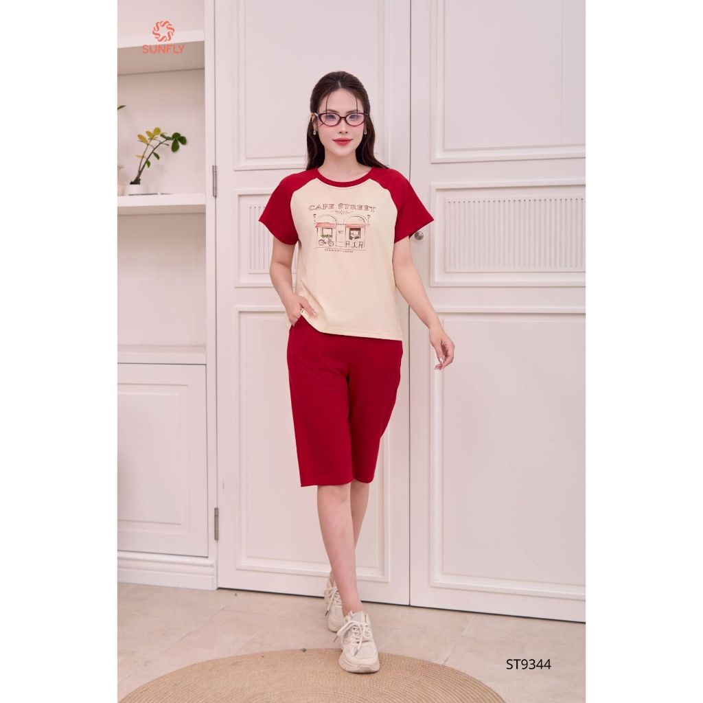 ST9344 Đồ bộ mặc nhà nữ cotton compact áo cộc quần ngố