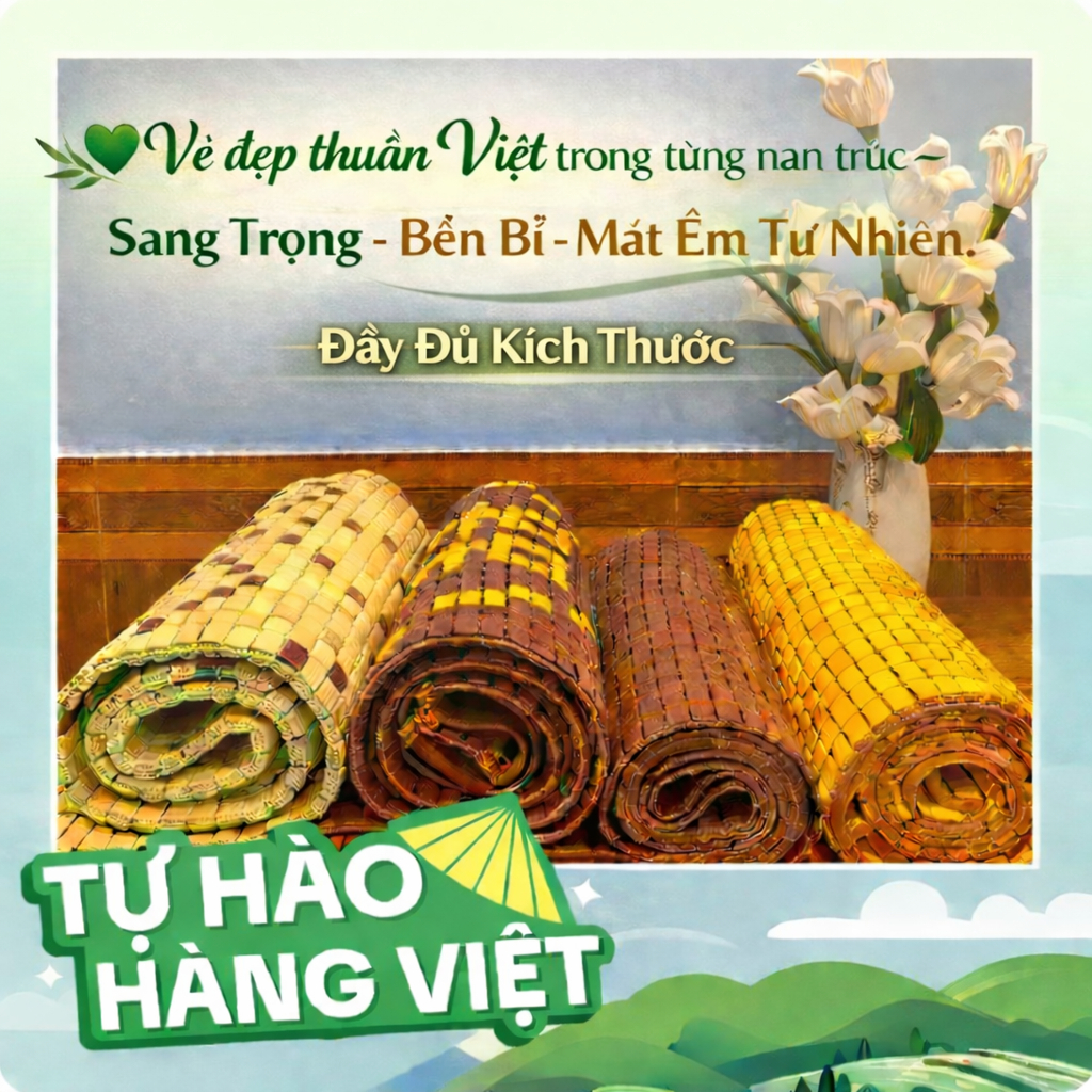 Chiếu trúc - tre hạt Việt Nam đủ kích thước ,trúc tự nhiên, giúp tuần hoàn máu tốt ( các kích thước hụt 2- 3cm )
