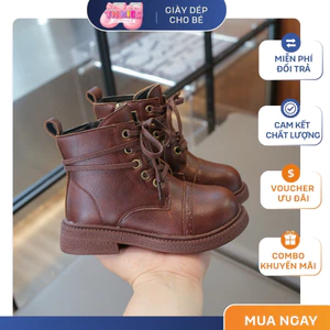 Giày Bốt Martin Trẻ Em Phong Cách Anh Quốc - Bốt Da Cao Cổ Buộc Dây Cá Tính Cho Bé TH Kids