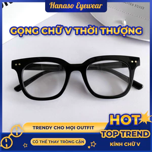 Kính mắt nữ nam giả cận không độ râm mát thời trang phong cách Ulzzang gọng kính cận chữ V Hottrend 050