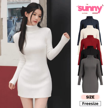 Váy Len Body Nữ SUNNYCLOTHING – Váy Dài Tay Cổ Lọ Ôm Body Chất Len Gân Mềm Mịn Co Giãn - DB11