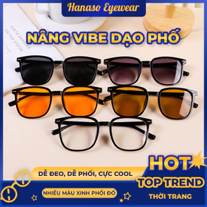 Kính râm mát thời trang nữ nam mắt kính không độ chống UV400 tia bức xạ phong cách Hàn Quốc đẹp giá rẻ HANASO 266