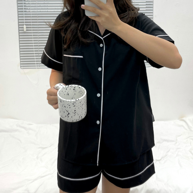 Đồ ngủ Đồ Ngủ Nữ ngắn màu đen, pyjama đen Chất Đũi Lụa cao cấp, không bị