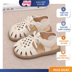 Giày Rọ Cho Bé Gái Da Mềm Thoáng Khí – Sandal Rọ Bé Gái Vintage Hàn Quốc Màu Kem TH Kids