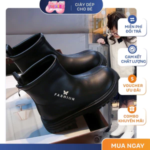 Bốt Bé Gái Đế Da Mềm Chống Trượt – Boot Cho Bé Gái Cổ Ngắn XInh Xắn Thời Trang Màu Kem-Đen
