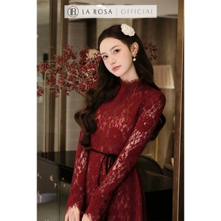 Váy Đỏ Dự Tiệc, Đi Cưới Sang Trọng La Rosa Dáng Xuông Ngắn Kèm Đai Chiết Eo Tôn Dáng V1451