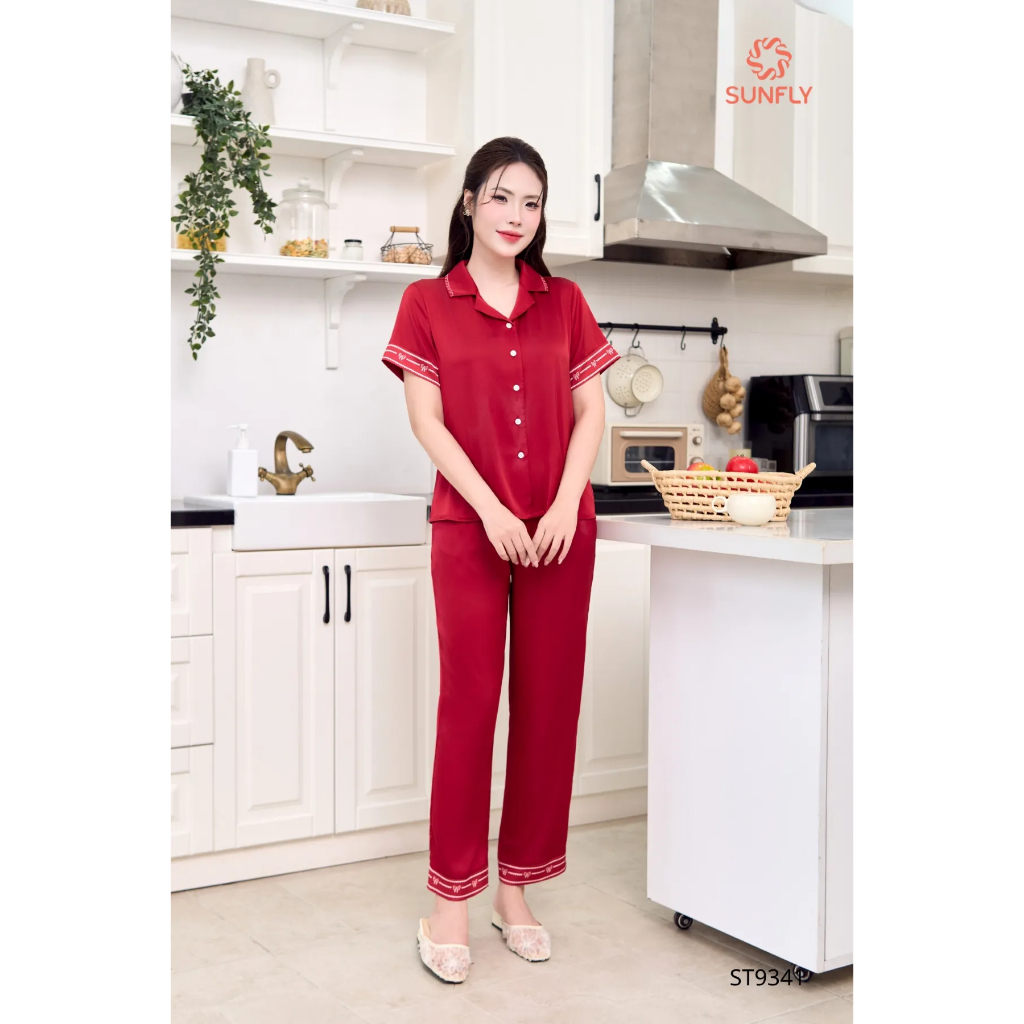 ST9341 Bộ pijama nữ lụa latin áo cộc quần dài